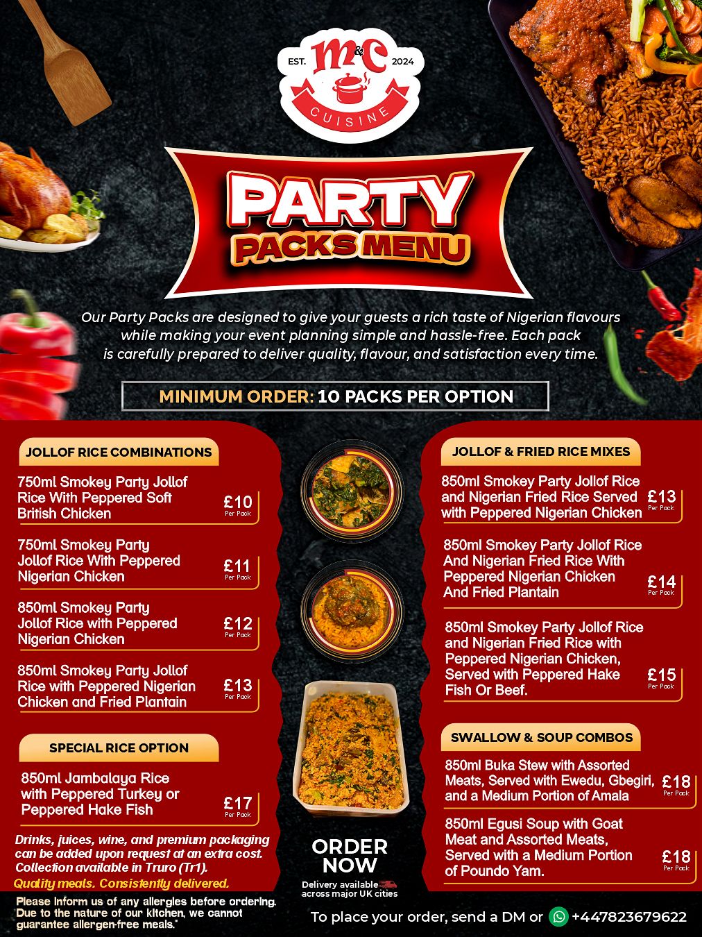 Party packs & menu
