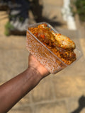 850ml Smokey party jollof rice with peppered Nigerian chicken and fried plantain(10pack)
