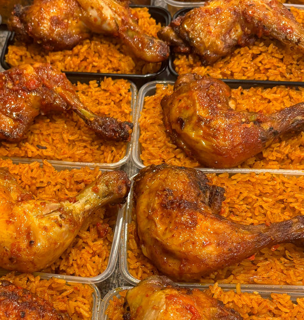 750ml Smokey Party Jollof Rice with Peppered Soft British Chicken (10 packs)